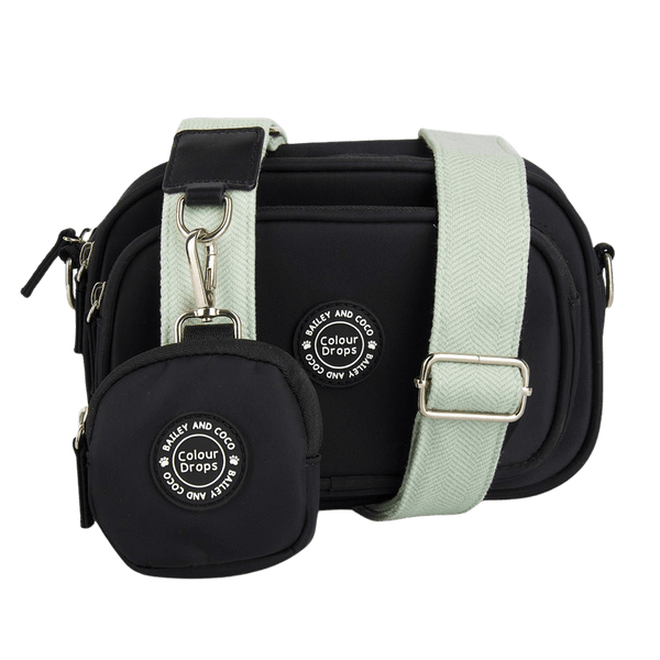Dog Walking Bag - Black with Sage Tweed Strap - Bailey and Coco (UK)