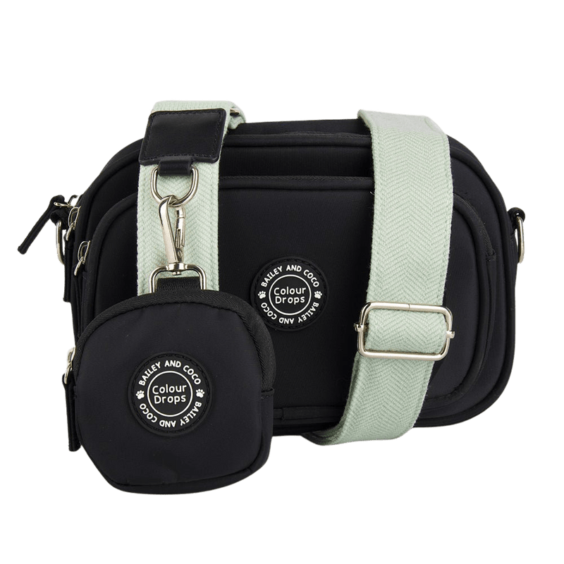 Dog Walking Bag - Black with Sage Tweed Strap - Bailey and Coco (UK)