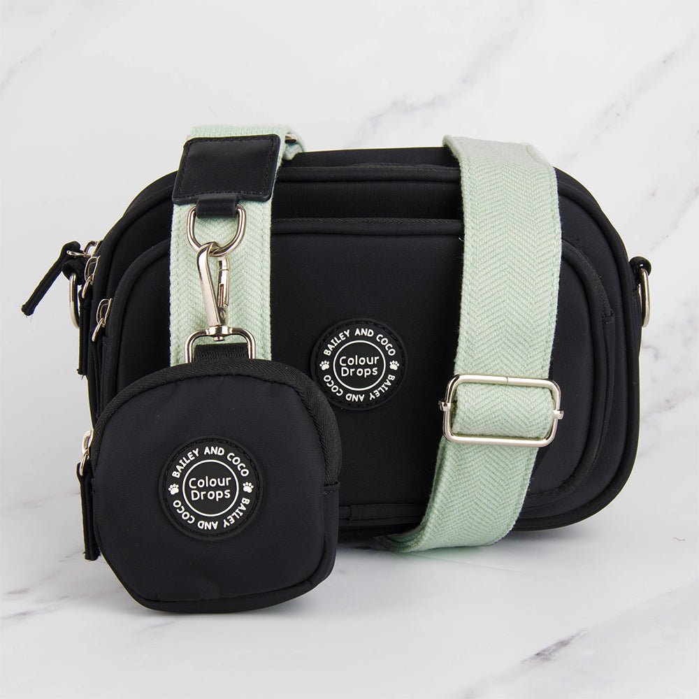 Dog Walking Bag - Black with Sage Tweed Strap - Bailey and Coco (UK)