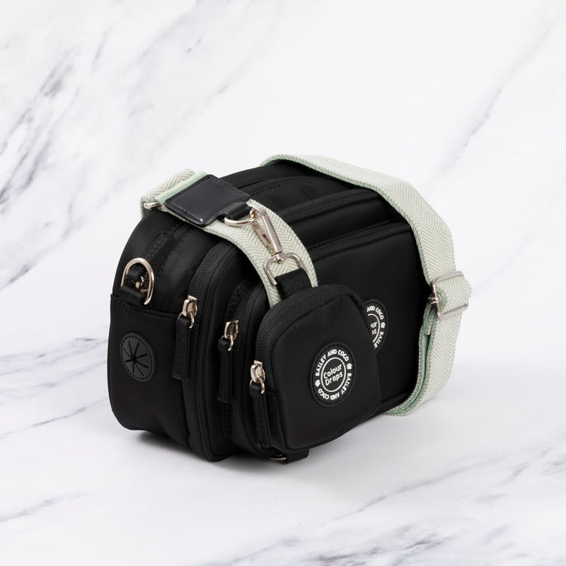 Dog Walking Bag - Black with Sage Tweed Strap - Bailey and Coco (UK)