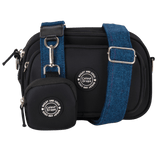 Dog Walking Bag - Black with Sapphire Tweed Strap - Bailey and Coco (UK)