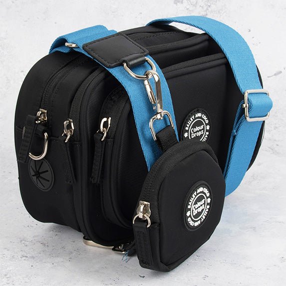 Dog Walking Bag - Black with Slate Blue Strap - Bailey and Coco (UK)