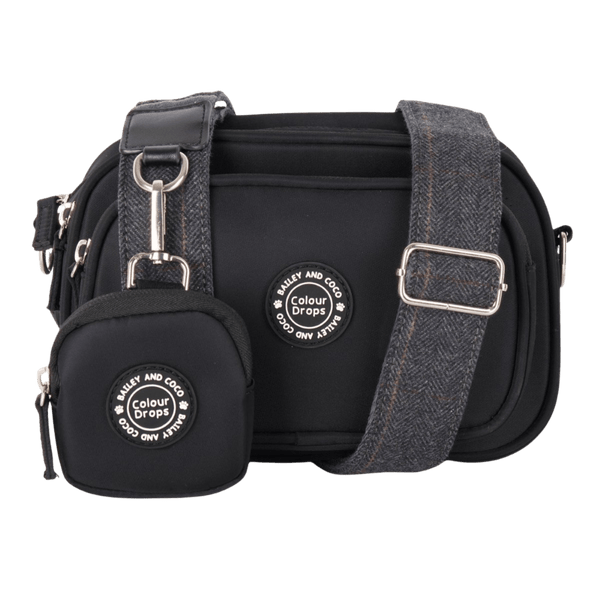 Dog Walking Bag - Black with Slate Tweed Strap - Bailey and Coco (UK)