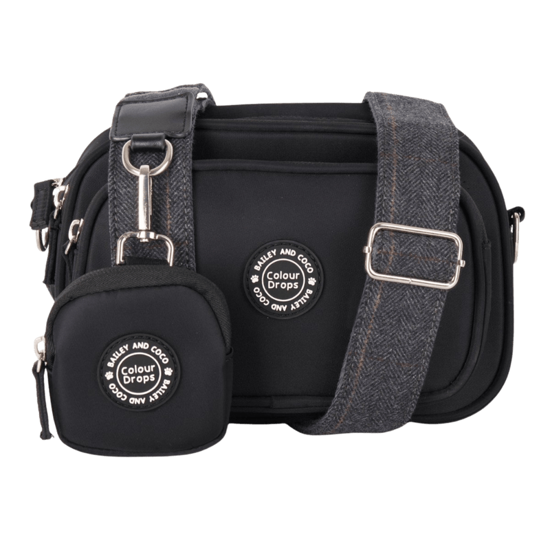 Dog Walking Bag - Black with Slate Tweed Strap - Bailey and Coco (UK)