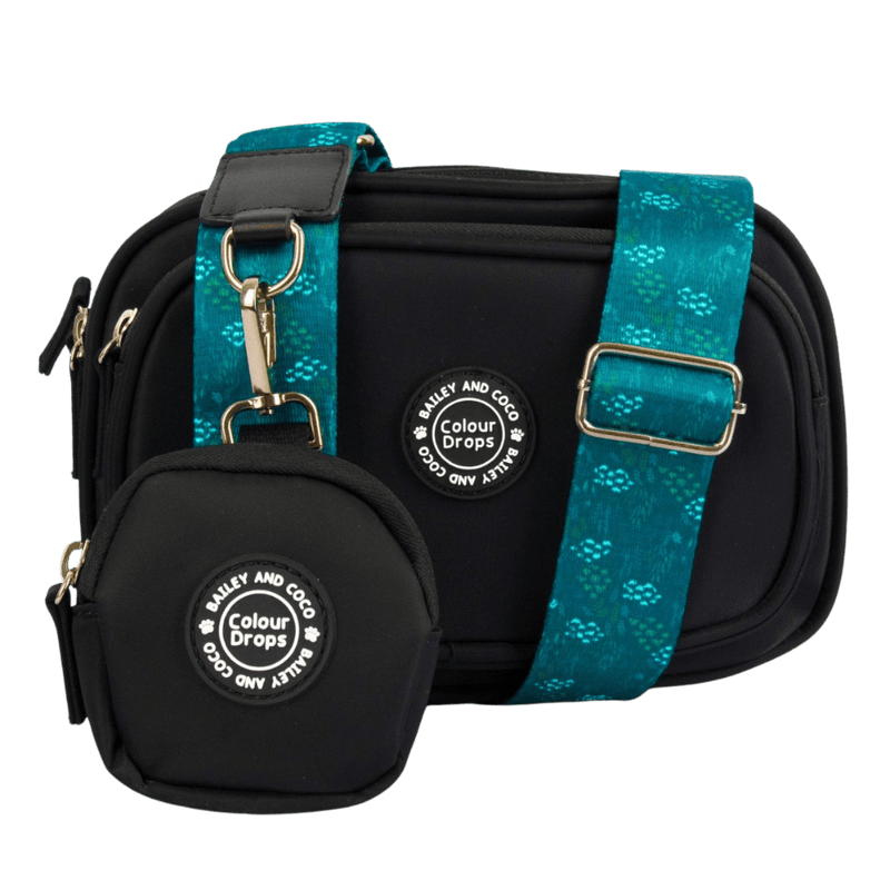 Dog Walking Bag - Black with Touch Grass Strap - Bailey and Coco (UK)
