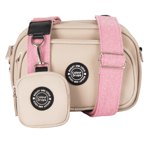 Dog Walking Bag - Latte with Bubblegum Tweed Strap - Bailey and Coco (UK)