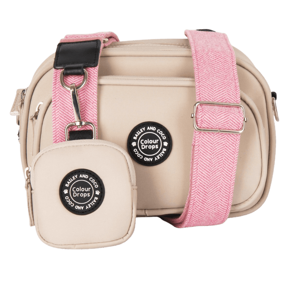 Dog Walking Bag - Latte with Bubblegum Tweed Strap - Bailey and Coco (UK)