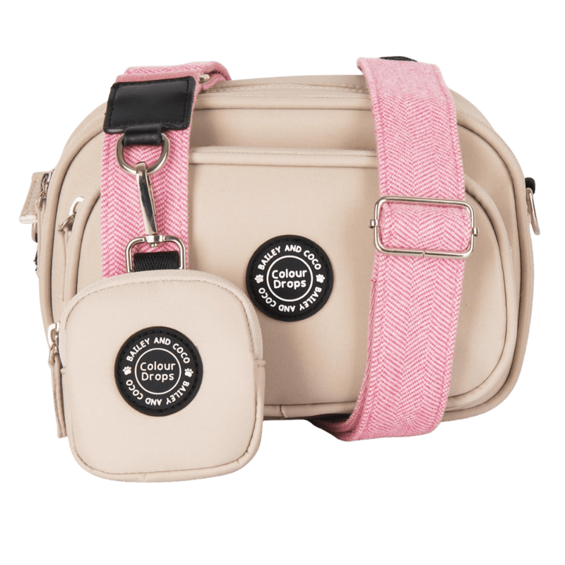 Dog Walking Bag - Latte with Bubblegum Tweed Strap - Bailey and Coco (UK)