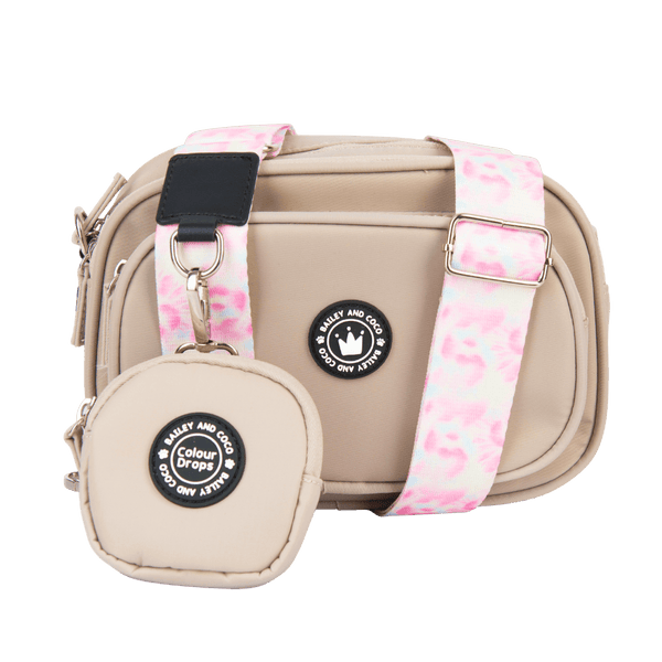 Dog Walking Bag - Latte with Candy Floss Strap - Bailey and Coco (UK)