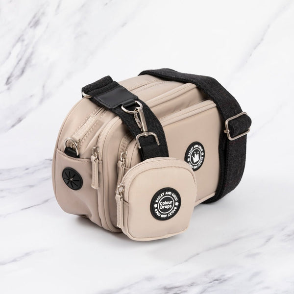 Dog Walking Bag - Latte with Charcoal Tweed Strap - alternate view