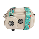 Dog Walking Bag - Latte with Dino Party Strap - Bailey and Coco (UK)