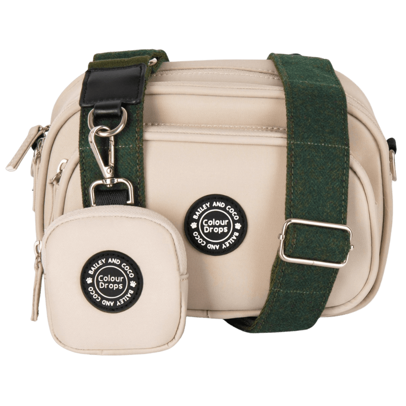 Dog Walking Bag - Latte with Forest Tweed Strap - Bailey and Coco (UK)