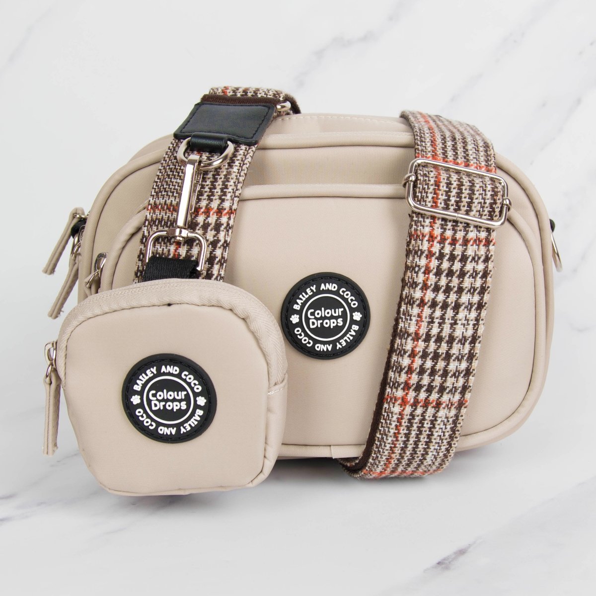 Dog Walking Bag - Latte with Heritage Plaid Strap - Bailey and Coco (UK)
