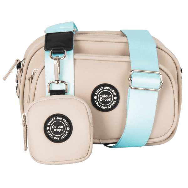 Dog Walking Bag - Latte with Ice Teal Strap - Bailey and Coco (UK)