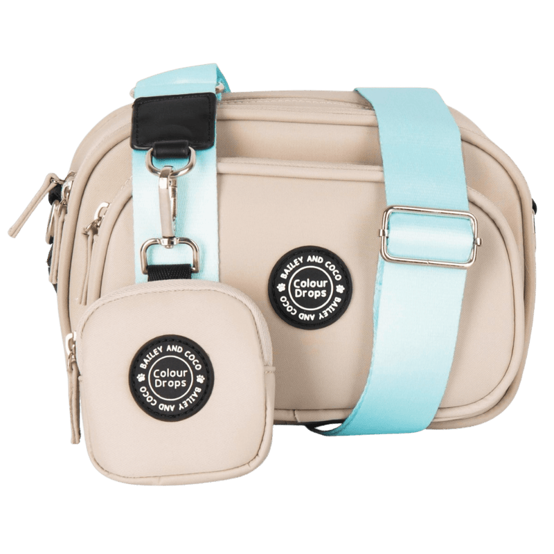 Dog Walking Bag - Latte with Ice Teal Strap - Bailey and Coco (UK)