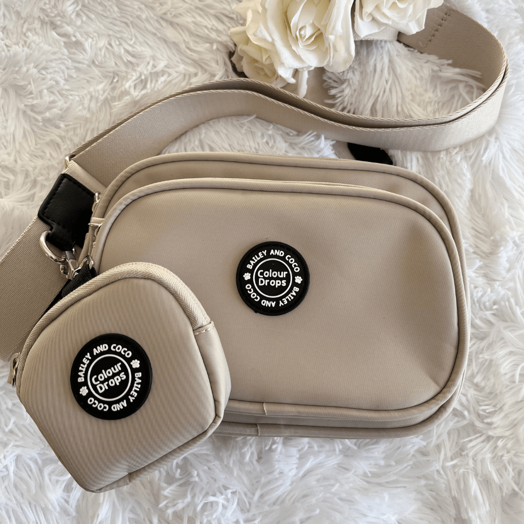 Dog Walking Bag - Latte with Ice Teal Strap - Bailey and Coco (UK)