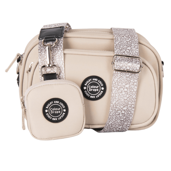 Dog Walking Bag - Latte with Mocha Leopard Strap - Bailey and Coco (UK)