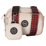 Dog Walking Bag - Latte with Red Tartan Strap - Bailey and Coco (UK)