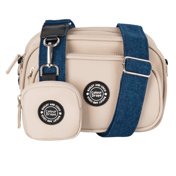 Dog Walking Bag - Latte with Sapphire Tweed Strap - Bailey and Coco (UK)