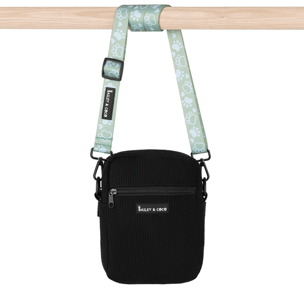 Dog Walking Bag With Peppermint Paws Strap - Black - Bailey and Coco (UK)