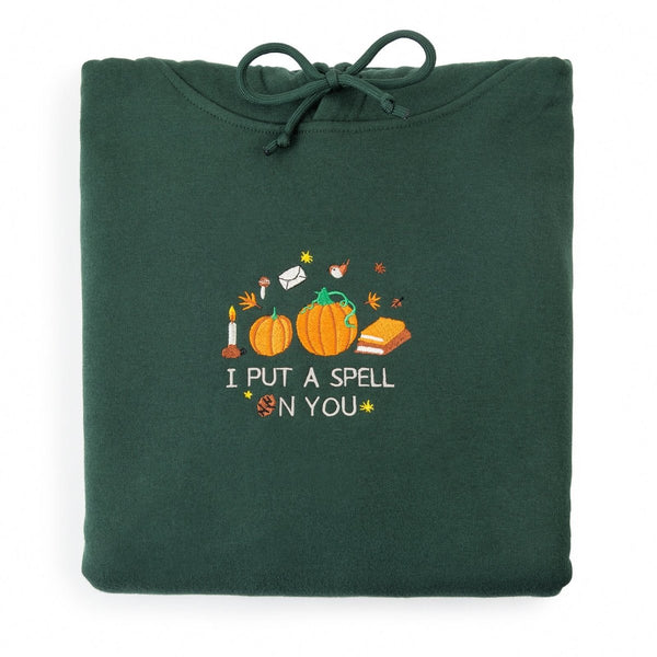 Embroidered I Put A Spell On You Organic Hoodie - Forest Green - Bailey and Coco (UK)