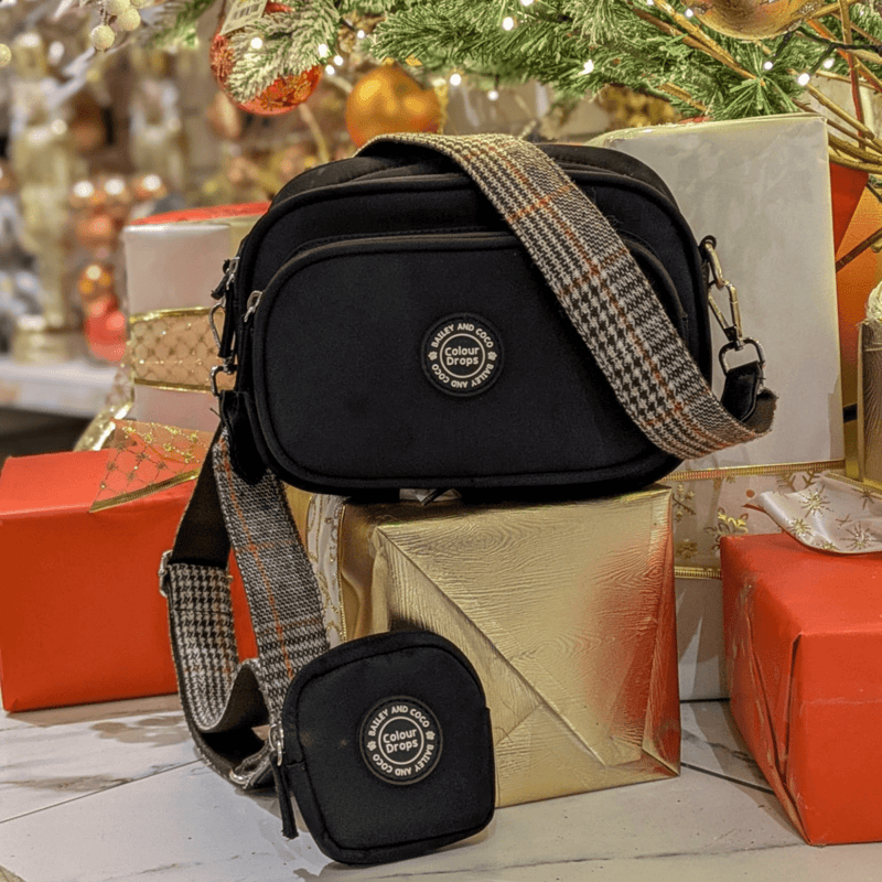 Heritage Plaid Adjustable Dog Harness, Lead, Collar & Black Dog Walking Bag Bundle - Bailey and Coco (UK)