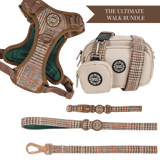 Heritage Plaid Adjustable Dog Harness, Lead, Collar & Latte Dog Walking Bag Bundle - Bailey and Coco (UK)