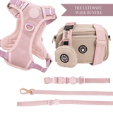 Lavender Tweed Adjustable Dog Harness, Lead, Collar & Latte Dog Walking Bag Bundle - Bailey and Coco (UK)