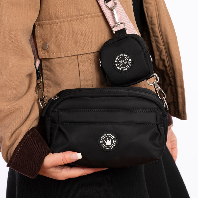 Lavender Tweed - Colour Drops - Adjustable Dog Harness, Lead, Collar & Mini Black Dog Walking Bag Bundle - Bailey and Coco (UK)