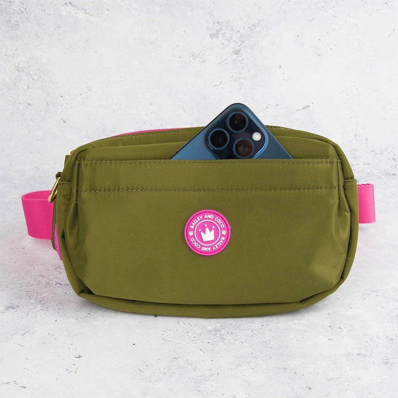 Magnetic Snap Dog Walking Bum Bag - Olive it Hot - Bailey and Coco (UK)