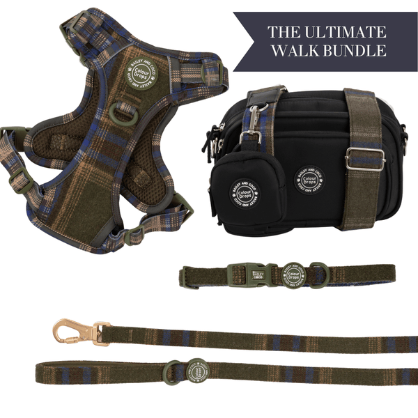 Mayfair Tweed Adjustable Dog Harness, Lead, Collar & Dog Walking Bag Bundle - Bailey and Coco (UK)