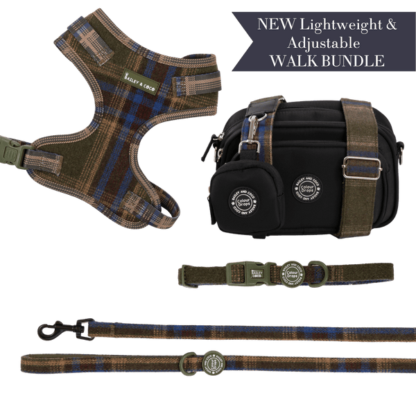 Mayfair Tweed - Colour Drops - Lightweight & Adjustable Dog Harness, Lead, Collar & Dog Walking Bag Bundle - Bailey and Coco (UK)