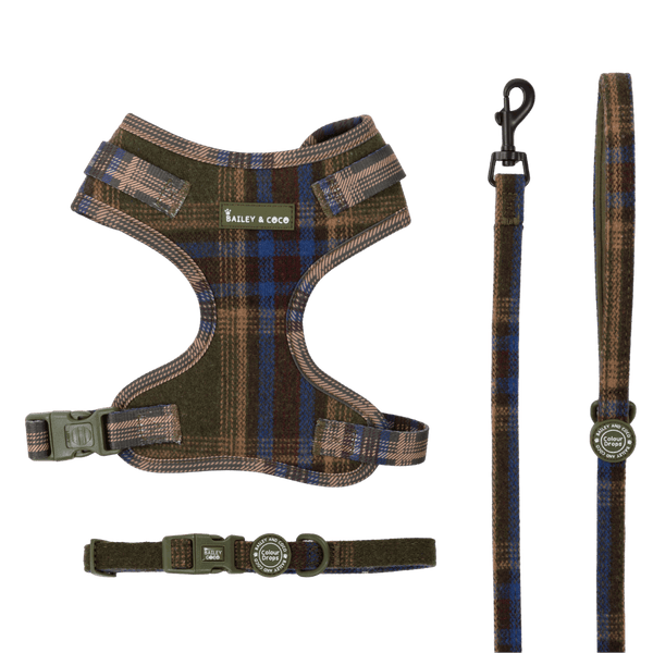 Mayfair Tweed Lightweight & Adjustable Dog Harness, Lead & Collar Bundle - Bailey and Coco (UK)