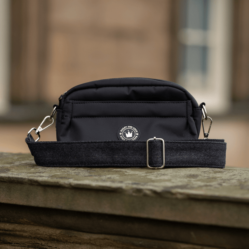 Mini Magnetic Snap Dog Walking Bag with Charcoal Tweed Strap - Bailey and Coco (UK)