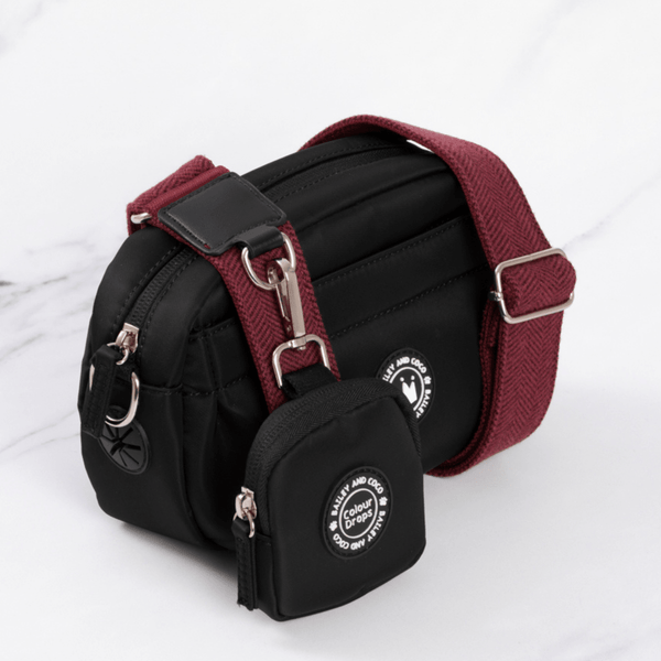 Mulberry Tweed - Colour Drops - Adjustable Dog Harness, Lead, Collar & Mini Black Dog Walking Bag Bundle - alternate view