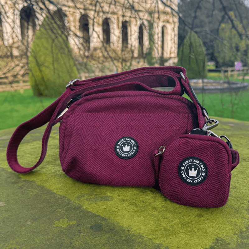 Mulberry Tweed Adjustable Dog Harness, Lead, Collar & Tweed Dog Walking Bag Bundle - Bailey and Coco (UK)