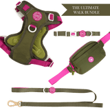 Olive it Hot Adjustable Dog Harness, Lead, Collar & Dog Walking Bag Bundle - Bailey and Coco (UK)