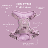 Plum Tweed Adjustable Dog Harness, Lead, Collar & Dog Walking Bag Bundle - Bailey and Coco (UK)