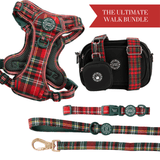 Red Highland Tartan Adjustable Dog Harness, Lead, Collar & Dog Walking Bag Bundle - Bailey and Coco (UK)