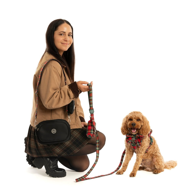 Red Highland Tartan Trail & Glow Dog Harness, Lead & Collar Bundle - Bailey and Coco (UK)
