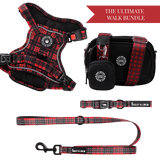 Red Tartan Adjustable Dog Harness, Lead, Collar & Dog Walking Bag Bundle - Bailey and Coco (UK)
