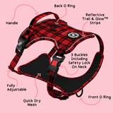 Red Tartan Adjustable Dog Harness, Lead, Collar & Dog Walking Bag Bundle - Bailey and Coco (UK)