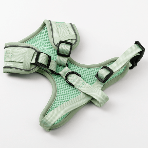 Reflective Tweed Dog Harness in Sage Green - Comfort Fit, Adjustable, with D-Ring for Leads - Sizes XXS/XS/S/M - alternate view