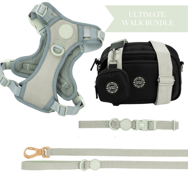 Sage Tweed Adjustable Dog Harness, Lead, Collar & Dog Walking Bag Bundle - Bailey and Coco (UK)