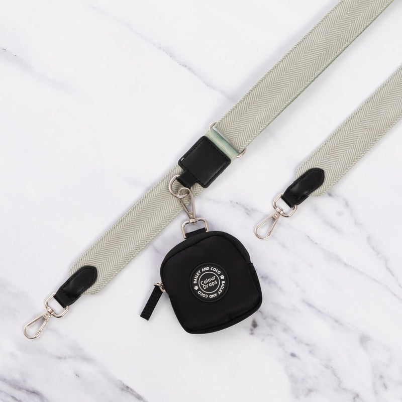 Sage Tweed - Colour Drops - Adjustable Dog Harness, Lead, Collar & Mini Black Dog Walking Bag Bundle - Bailey and Coco (UK)