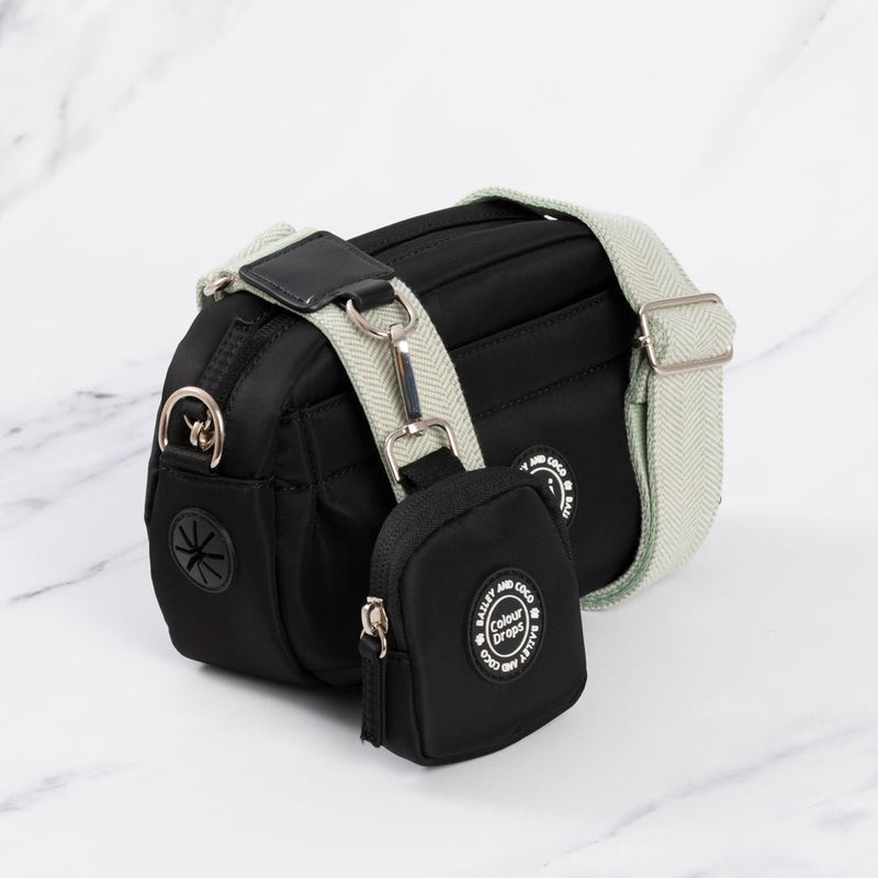 Sage Tweed - Colour Drops - Adjustable Dog Harness, Lead, Collar & Mini Black Dog Walking Bag Bundle - Bailey and Coco (UK)