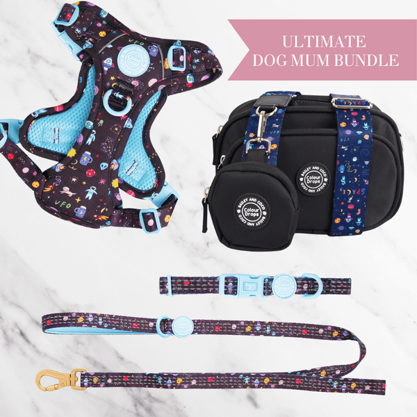Space Paws Adjustable Dog Harness, Lead, Collar & Dog Walking Bag Bundle - Bailey and Coco (UK)
