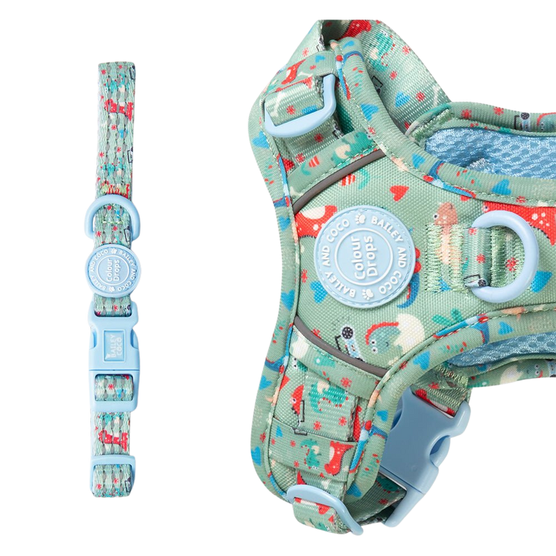 Trail & Glow Adjustable Collar - Colour Drops - Dino Party - Bailey and Coco (UK)