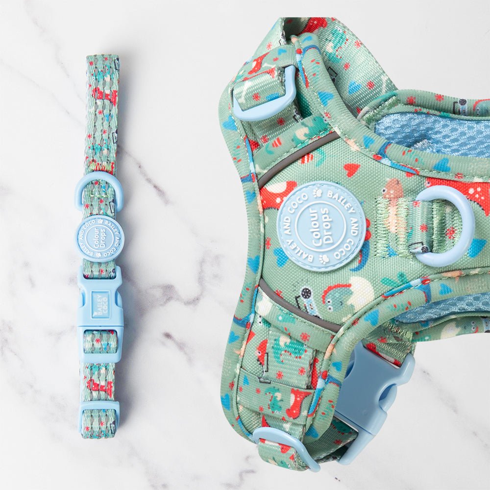 Trail & Glow Adjustable Collar - Colour Drops - Dino Party - Bailey and Coco (UK)