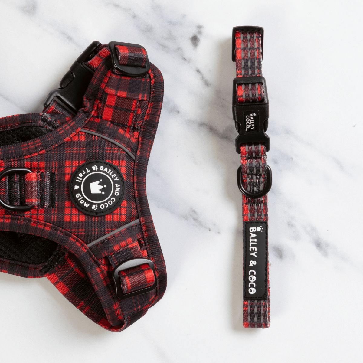 Trail & Glow® Collar - The Red Tartan One - Bailey and Coco (UK)